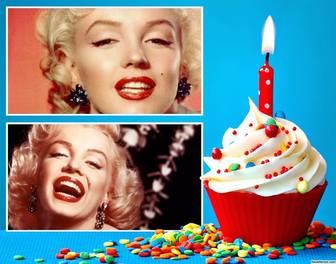 khung hai ảnh với một chiếc banh cupcake sinh nhật