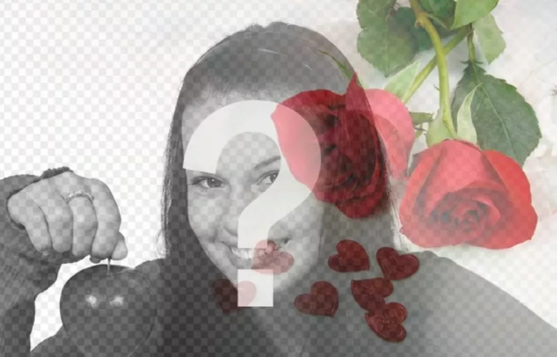 Chụp ảnh tình yêu với hoa hồng đỏ và trái tim để ghép lên bức ảnh của bạn như một cặp..
