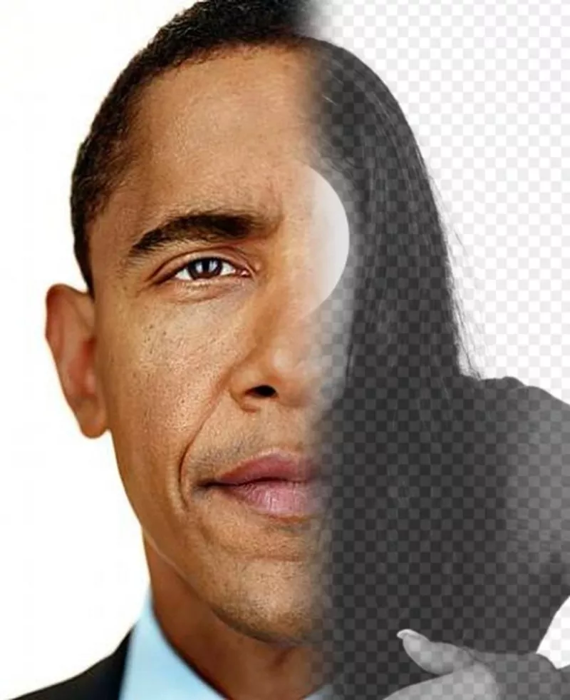 Crea un fotomontaje con la cara del Presidente Obama mezclada con la mitad de tu..