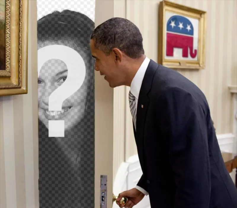 Fotomontaje de Barack Obama en el que aparece tu foto detrás de la puerta que está..
