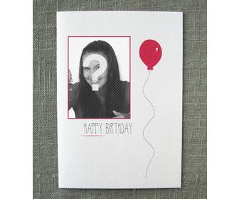 bưu thiếp sinh nhật đơn giản với bong bong đỏ ben cạnh ảnh của bạn