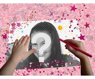 khung ảnh trẻ em nền hồng sao lấp lanh trong đo một đứa trẻ vẽ nội dung về thế giới của minh