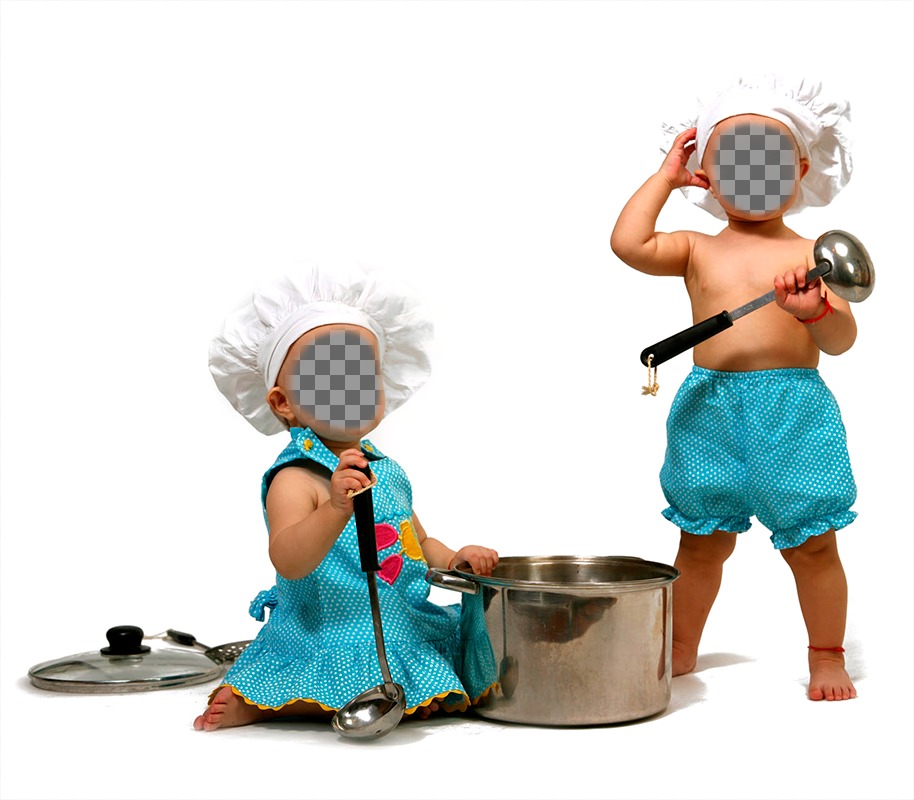 Ghép ảnh với hai em bé hóa trang thành đầu bếp để bạn có thể đặt khuôn mặt của bé. ..